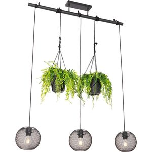 QAZQA flor - Industriele Hanglamp eettafel voor boven de eettafel | in eetkamer - 3 lichts - L 100 cm - Zwart - Industrieel - Woonkamer | Slaapkamer | Keuken