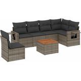 vidaXL - 7-delige - Loungeset - met - kussens - poly - rattan - grijs