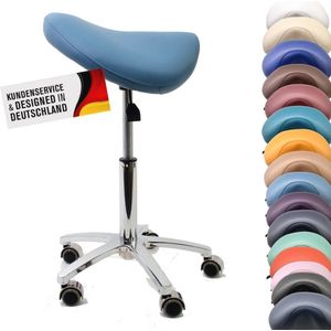 Ergonomische zadelkruk met rubberen wielen voor vloeren - 360° draaibaar en traploos in hoogte verstelbaar