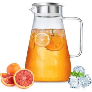 Glazen kan 2,3 liter - Waterkaraf met roestvrijstalen deksel en filter