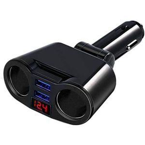 Sigarettenaansteker Splitter - Autolader Splitte - 12v Splitter - Aansteker Splitter - 12V/24V 120W, sigarettenaanstekerverdeler met 2 USB-poorten 2 meerdere stopcontacten Splitter voor mobiele telefoon, tablet, GPS Dash Camera