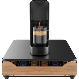 KitchenLove Capsulehouder Nespresso - Cuphouder - Met Lade - Voor Koffiecups - 60 Cups - Zwart met Bamboe Hout