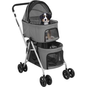 vidaXL Hondenwagen - 2-laags - Inklapbaar - Grijs Hondenwagen - Hondendrager - Honden Buggy - Hondenkar - Pet Carrier