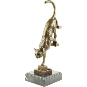 Kat - Bronzen Beeld - Katten Beeldjes - Katten Decoratie - Brons Beeldje - Huis en Tuin beeld Sculptuur - Interieur Woondecoratie - Poes Huisdieren - Kattenbeeld - 15x10x30