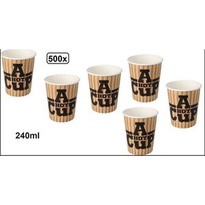 500x Big Koffiebeker A Hot Cup 240ml - Koffie thee chocomel soep latte warme drank water beker karton