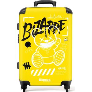 NoBoringSuitcases.com® - Koffer groot - Rolkoffer lichtgewicht - Graffiti art van een teddybeer op gele achtergrond - Reiskoffer met 4 wielen - Grote trolley XL - 20 kg bagage