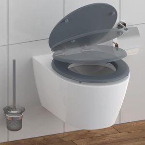 Grijze toiletbril met softclose-mechanisme, toiletbril met toiletdeksel, houten kern (maximaal draagvermogen van de toiletbril: 150 kg), grijs