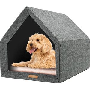 Rexproduct Hondenhuis – Hondenhuisjes voor binnen - Hondenkussen inbegrepen – Hondenhuizen voor in huis – Hondenhok - Hondenmand gemaakt van Gerecycled PETflessen - PETHome - Donkergrijs Roze
