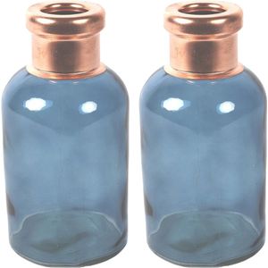 Countryfield Bloemenvaas Firm Bottle - 2x - transparant blauw/koper - glas - D10 x H21 cm