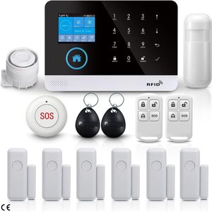 Alarmsysteem - Smart Home Beveiligingssysteem - Wifi Alarm - LCD Scherm - Complete Draadloze Alarmsysteemset voor Thuis met Sirene, Sensoren, Afstandsbedieningen en SOS-Knop