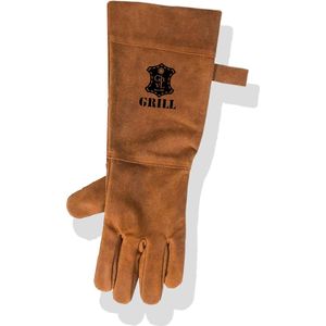 Leren Handschoen Barbecue Licht Bruin | BBQ Lederen Handschoen Links | Hittebestendige BBQ & Oven handschoen – Extra groot voor betere bescherming | Gevoerd