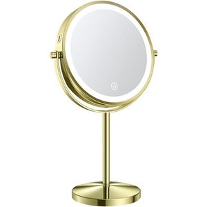 Make-up spiegel staand 10x vergrotend met dimbare LED verlichting mat goud