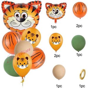 Jungle Thema Feest - Kinderfeestje - TIJGER - Meerdere Varianten - Set van 7 Ballonnen - Tijger Ballon - Dierenballon - Verjaardag Versiering Dieren - Animals Birthday Decoration - Tijger Heliumballon - Kids / Baby Verjaardag - Gender Reveal