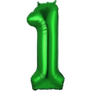 Ballon Cijfer 1 Jaar Groen Folie Ballon Verjaardag Versiering Cijfer ballonnen Feest versiering Met Rietje - 36Cm