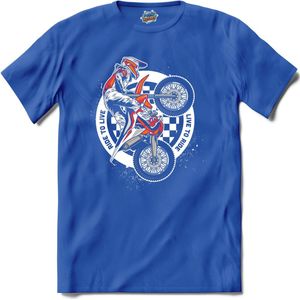 Live To Ride | Mountain Bike - Fiets - Bicycle - T-Shirt - Unisex - Royal Blue - Maat M