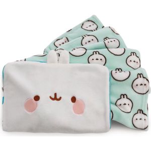 Fleece Deken En Tas In 1 - Molang - 100x180CM Deken - 40x26CM Tas - Wit - Warm Zacht Fleece - 2-In-1 Knuffelbaar Reiskussen - Transformeerbaar Naar Reisdeken Voor Vrouwen - Mannen En Kinderen