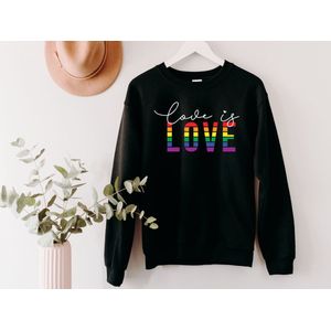 Lykke LGBTQ Unisex Love is Love Sweatshirt| Lgbt Pride Rainbow | Natuurlijke Kleurstof|Handgemaakt| Zwart Katoen|Maat M