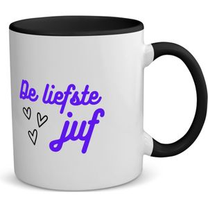 Akyol - de liefste juf koffiemok - theemok - zwart - Juf - voor de liefste juf - juf - verjaardagscadeau - verjaardag - cadeau - afscheidscadeau - geschenk - leuke cadeau - kado - gift - juffendag - 350 ML inhoud