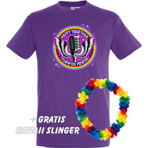 T-shirt Happy Together Flower Power | Love for all | Gay pride | Regenboog LHBTI | Paars | maat XS