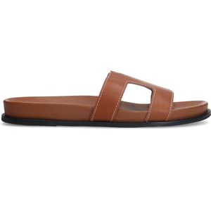 Manfield - Dames - Cognac leren slippers - Maat 41