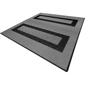 Modulaire geventileerde kliktegels 165 grijs en 60 zwart 6m x 6m, polypropyleen, antislip, weerbestendig, 5 ton per tegel, inclusief randen, ideaal voor dubbele garage of werkplaatsen.