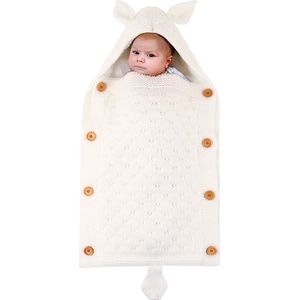 BonBini's® baby voetenzak Oortjes - baby voetenzak – wandelwagenvoetenzak - babydekentje met knopen - 75 x 40 cm - 0-3 maanden - Soft White