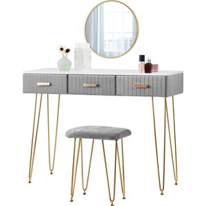 Make-up Tafel - Kaptafel - Met Spiegel - Dressoir - Luxe Kaptafel - Slaapkamer - Moderne look - Grijs/goud