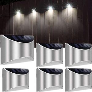 6 Stuks - Solar Led Zonne-Energie - Wandlamp - Buitenlamp - Tuinverlichting - RVS