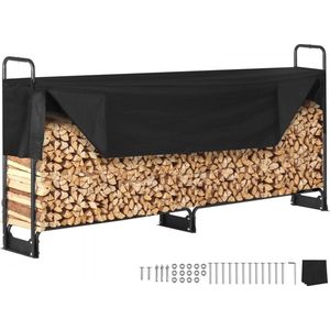 brandhoutrek metaal 259x36x117cm brandhoutrek stalen frame gepoedercoat brandhout onderdak 300kg met waterdichte hoes stapelhulp houten onderdak voor veranda tuin terras tuin