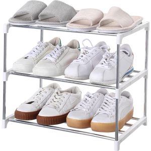 Stapelbaar klein schoenenrek, entree, gang en kast, ruimtebesparende opslag en organisatie (3 lagen, wit)