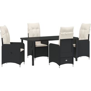 vidaXL - 5-delige - Tuin - Eettafel - Set - met - Kussens - in - Zwart - Poly - Rattan