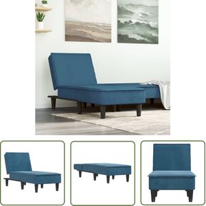 The Living Store Chaise longue fluweel blauw - Chaise Lounge - Loungestoel - Relaxfauteuil - Blauwe Fauteuil - Velvet Stoffen Meubels
