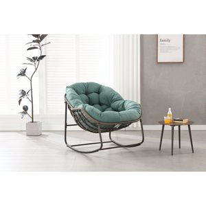 Merax Schommelstoel voor Buiten - Oversized Egg Chair van Rattan - Rocking Lounge Stoel met Dikke Kussen - Balkon - Tuin - Terras - Lichtgroen