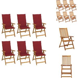 vidaXL Tuinstoel Vintage Houten Set - 6 Stoelen met Kussens - Massief Acaciahout - 5 Leunposities - 57x69x111cm - Tuinstoel