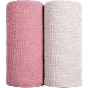 Luxiba - Baby inbakerdoek, mousseline, deken, katoen, dunne ademende babydeken, babydeken, doeken voor jongens en meisjes, 2 stuks, 100 x 100 cm (roze)