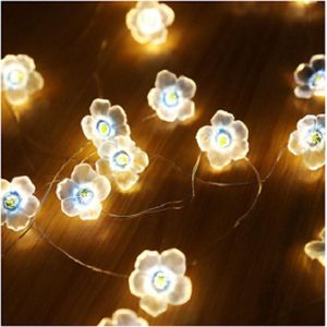 licht snoer lichtslinger - lampjes - blauwe bloemen blossom - sfeerverlichting - feestverlichting - wit blauw - 20 led lampjes op battterij - 2 meter