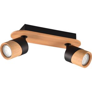 LED Plafondspot - Trion Arnia - GU10 Fitting - 2-lichts - Rond - Hout/Zwart - Natuurhout