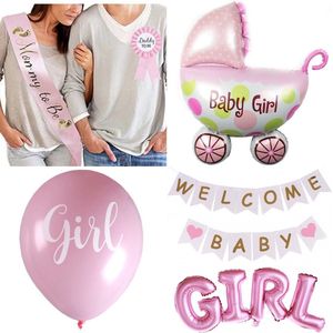 Set It's a girl met diverse ballonnen, sjerp, rozet en slinger - baby - zwanger - geboorte - babyshower - genderreveal