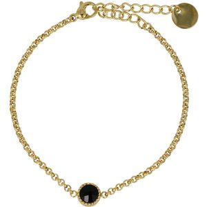 My Bendel Goudkleurige armband met zwart glassteen - Fijne goudkleurige schakelarmband met zwart glassteen - Met luxe cadeauverpakking