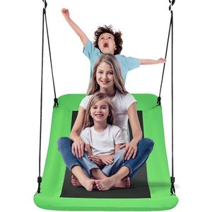 COSTWAY Nestschommel, gekromd tot 150 kg belastbaar, 120-180 cm verstelbaar touw, hangschommel, boomschommel, outdoor, meerkindschommel, tuinschommel voor kinderen en volwassenen (groen)