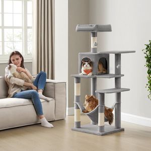 Krabpaal – 143 cm – Hoge Kattenboom – Met Grot en Hangmat
