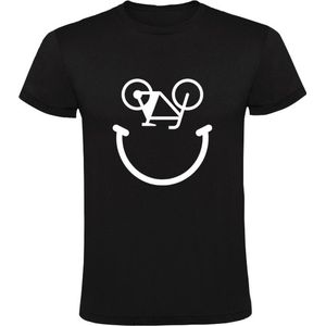 Fiets Smiley | Kinder T-shirt 140 | Zwart | Fietsland | Bike | Bicycle | Tweewieler | Vervoer Nederland | Sport | | Glimlach | Lachen | Vrolijk | Gelukkig | Plezier |