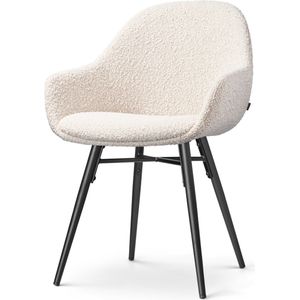 Nolon Nova-Mae Eetkamerstoel Bouclé Beige - met Armleuning - Stof - Zwart Metalen Poten - Design - Scandinavisch - Comfortabel