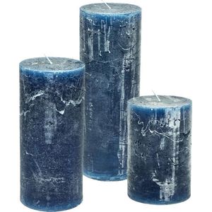 Cactula set van 3 stompkaarsen Donkerblauw 7x10 / 7x15 / 7x20 Extra lange branduren