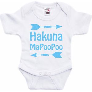 Bellatio Decorations Baby rompertje - hakuna mapoopoo - blauw - glitter - kraam cadeau - babyshower 56