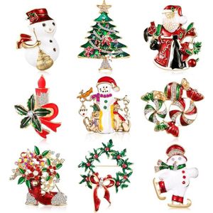 9 Stuks Kerst Broche Pin Set - Strass Kristal Pins Met Sneeuwman - Klokken - Kerstbomen - Sieraden Voor Xmas Decoraties - Gelegeerd Staal