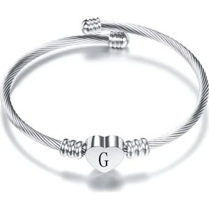 Love Letter Armband - Letter G - Verstelbare Stainless Steel Bracelet - Zilver Geplateerde Armband met Charmante - Elegant en Duurzaam Sieraad - Perfect Cadeau voor hem of Haar - Zilverkleurig - Cadeau - Valentijn - Hart - Hartje - Zilveren
