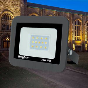 Braytron LED Buitenlamp - Schijnwerper - Breedstraler Floodlight-Waterdicht IP65-30W Grijs  6500K IP65