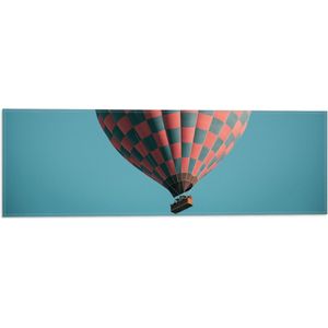 WallClassics - Vlag - Blauw met Roze Geblokte Luchtballon - 60x20 cm Foto op Polyester Vlag