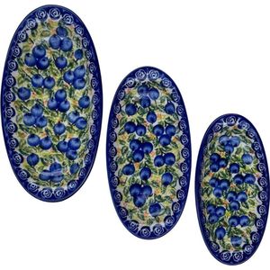 Kom - Hapjesschaal - Tapasschaal - Schaal - Hapjeskom - Bunzlau - Handmade - Handgemaakt - Handpainted - Handbeschilderd - Blauwe bessen - set 3